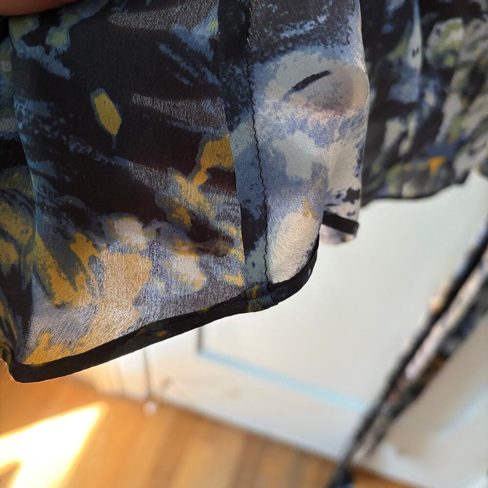 Rachel Zoe Arielle silk shirt dress blue "multi oil paint" print Size 10 - Picture 9 of 10